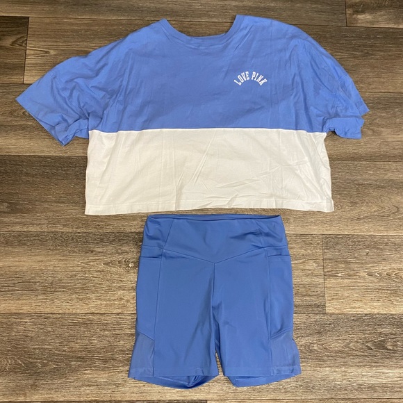 VICTORIA'S SECRET Blue short tights & matching  T-shirt size Large - Picture 7 of 11